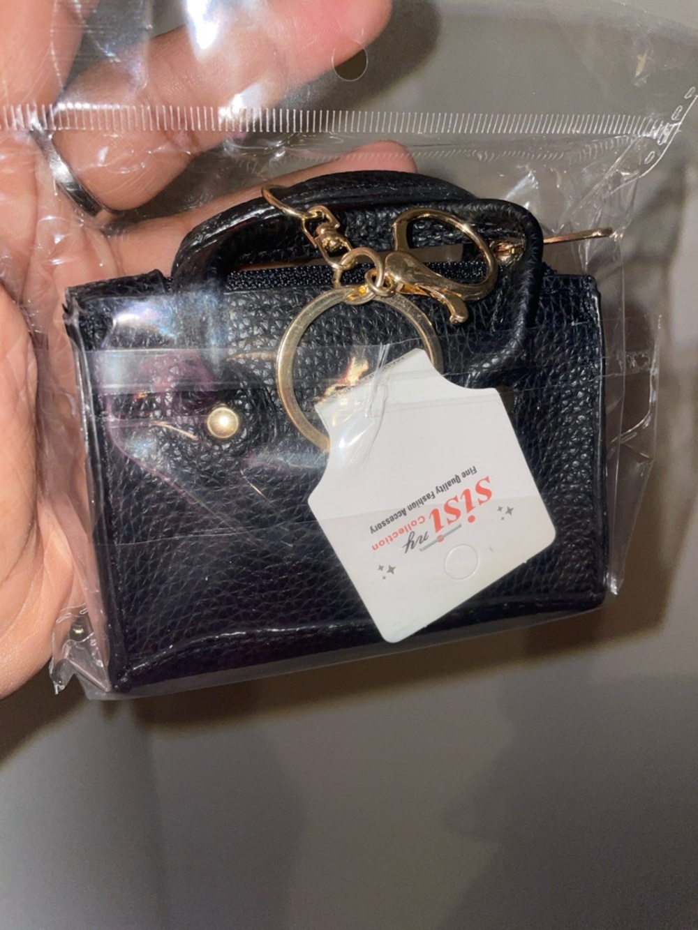 Black Pebbled Leather Mini Satchel Charm - Picture 5 of 9
